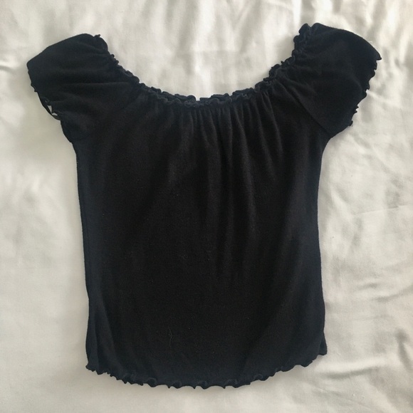 forever 21 black lettuce edge off the shoulder top - Picture 2 of 4